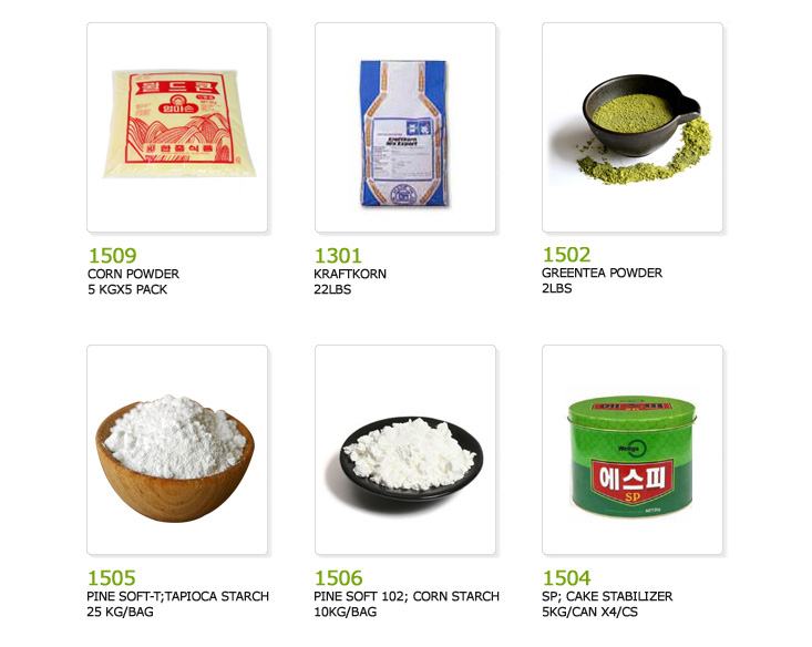 corn powder, kraftkorn, green tea powder, pine soft t tapioca starch pine soft 102 corn starch, sp cake stabilizer